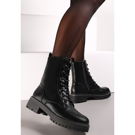 Czarne Botki Workery z Lekkim Ociepleniem Plikova ze sklepu born2be.pl w kategorii Workery damskie - zdjęcie 184603692