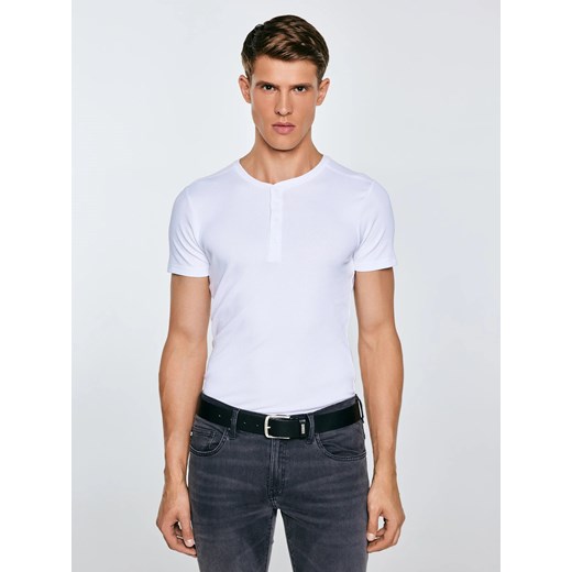 Koszulka męska z prążkowanej dzianiny biała Basicag 101 ze sklepu Big Star w kategorii T-shirty męskie - zdjęcie 184606053