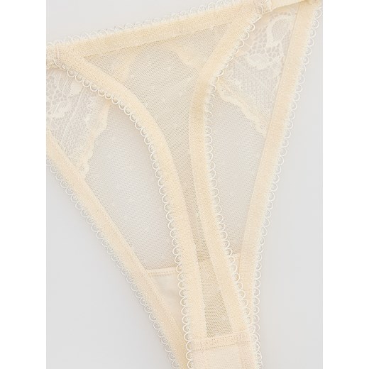 Reserved - Koronkowe majtki typu stringi - złamana biel Reserved S Reserved