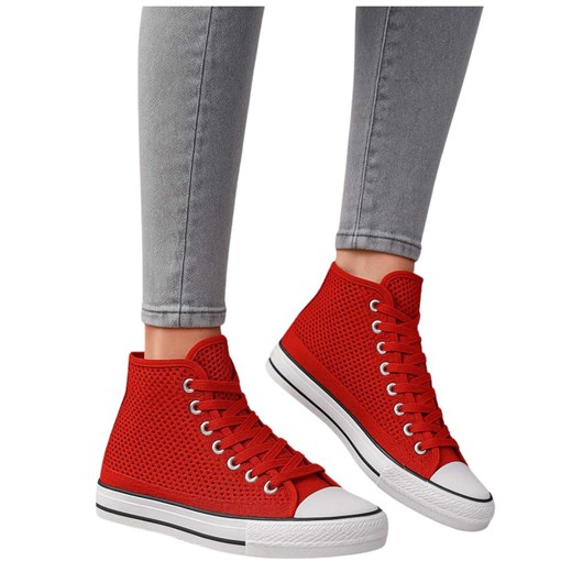 Czerwone ażurowe trampki damskie na lato /E10-1 16330 G9-84/ ze sklepu Pantofelek24.pl w kategorii Trampki damskie - zdjęcie 184607472