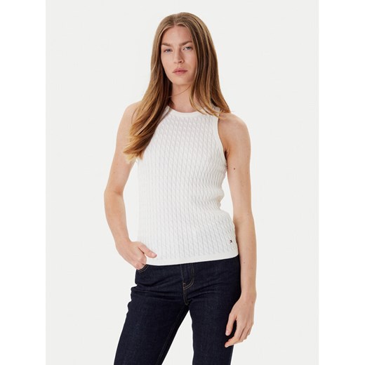 Tommy Hilfiger Top WW0WW45706 Écru Slim Fit ze sklepu MODIVO w kategorii Bluzki damskie - zdjęcie 184608140