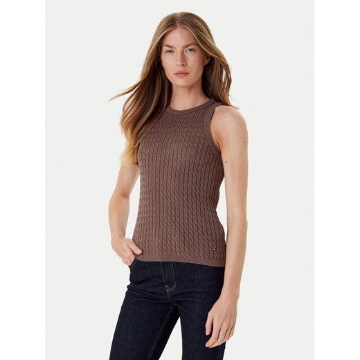 Tommy Hilfiger Top WW0WW45706 Brązowy Slim Fit ze sklepu MODIVO w kategorii Bluzki damskie - zdjęcie 184608351