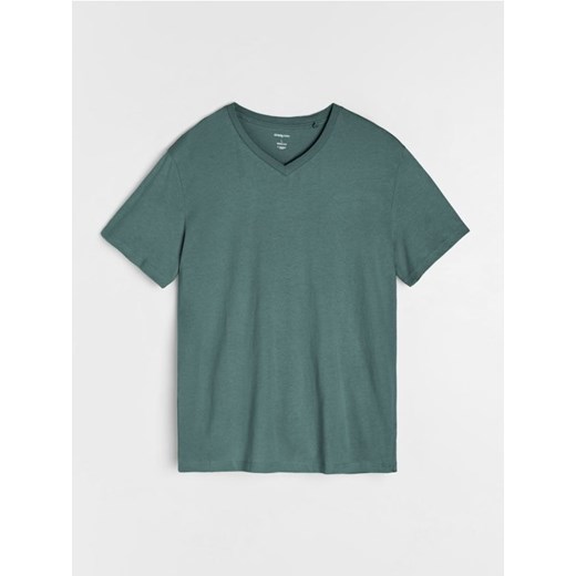 Sinsay - Koszulka basic z dekoltem w serek - zielony ze sklepu Sinsay w kategorii T-shirty męskie - zdjęcie 184610383