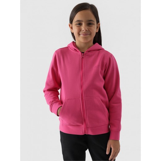 Dziewczęca bluza dresowa rozpinana z kapturem 4F 4FJWMM00TSWSF1315 - różowa ze sklepu Sportstylestory.com w kategorii Bluzy dziewczęce - zdjęcie 184610581