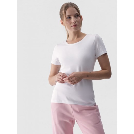 Damski t-shirt basic 4F 4FWMM00TTSHF1845 - biały ze sklepu Sportstylestory.com w kategorii Bluzki damskie - zdjęcie 184610633