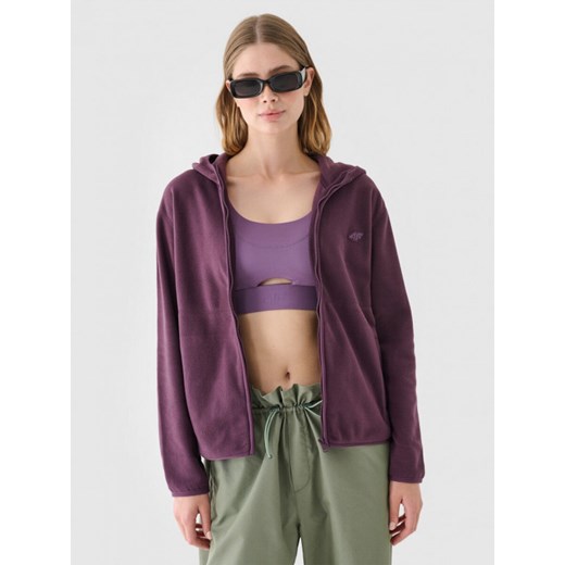 Damski polar rozpinany z kapturem 4F 4FWMM00TFLEF315 - fioletowy ze sklepu Sportstylestory.com w kategorii Bluzy damskie - zdjęcie 184610662