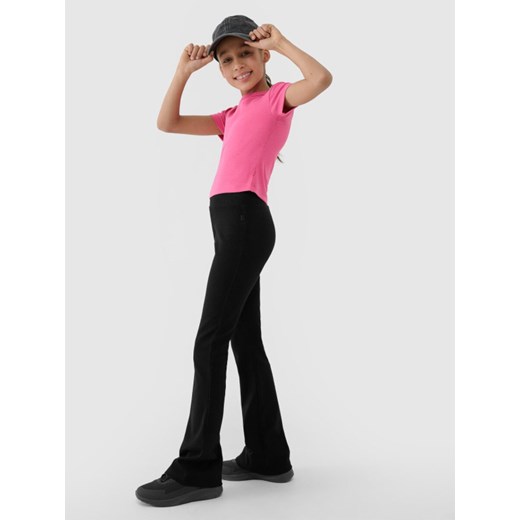 Dziewczęce legginsy dzianinowe 4F 4FJWSS25TTIGF199 - czarne ze sklepu Sportstylestory.com w kategorii Spodnie dziewczęce - zdjęcie 184610750