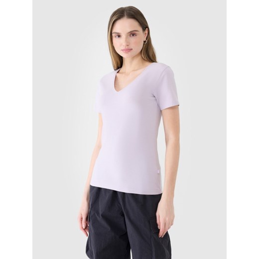 Damski t-shirt basic 4F 4FWSS25TTSHF1990 - fioletowy ze sklepu Sportstylestory.com w kategorii Bluzki damskie - zdjęcie 184610802