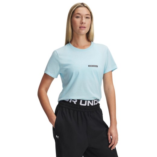 Damski t-shirt z nadrukiem Under Armour UA Rival Outline SS - niebieski ze sklepu Sportstylestory.com w kategorii Bluzki damskie - zdjęcie 184610841