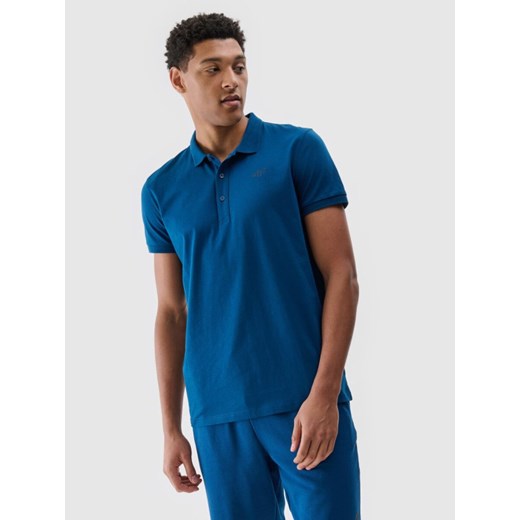 Męska koszulka polo 4F 4FWMM00TPTSM367 - turkusowa ze sklepu Sportstylestory.com w kategorii T-shirty męskie - zdjęcie 184611151