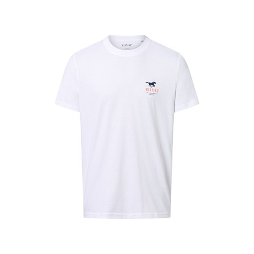 Mustang Koszulka męska Mężczyźni Bawełna biały jednolity ze sklepu vangraaf w kategorii T-shirty męskie - zdjęcie 184615503