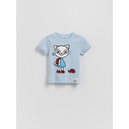 Reserved - Bawełniany t-shirt Kicia Kocia - jasnoniebieski ze sklepu Reserved w kategorii Bluzki dziewczęce - zdjęcie 184616252