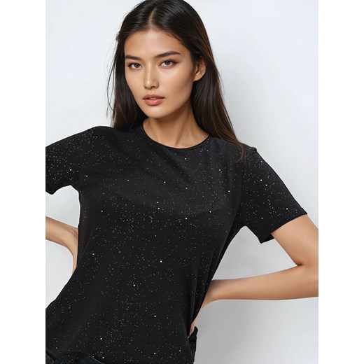 Mohito - Czarny t-shirt z ozdobnymi elementami - czarny ze sklepu Mohito w kategorii Bluzki damskie - zdjęcie 184617890