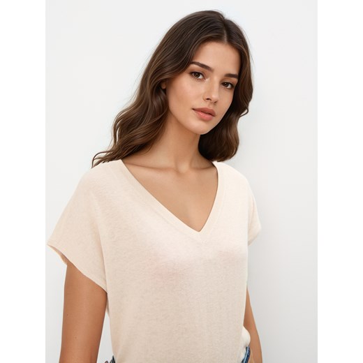 Mohito - Beżowa bluzka z bawełny i lnu - beżowy Mohito M Mohito