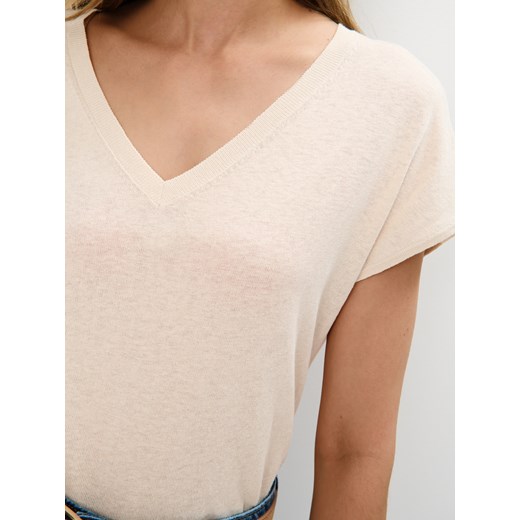 Mohito - Beżowa bluzka z bawełny i lnu - beżowy Mohito M Mohito