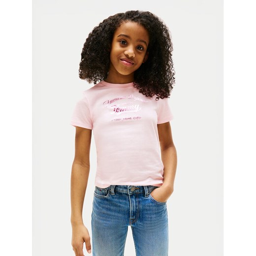 Tommy Hilfiger T-Shirt Script KG0KG08636 Różowy Regular Fit ze sklepu MODIVO w kategorii Bluzki dziewczęce - zdjęcie 184623224