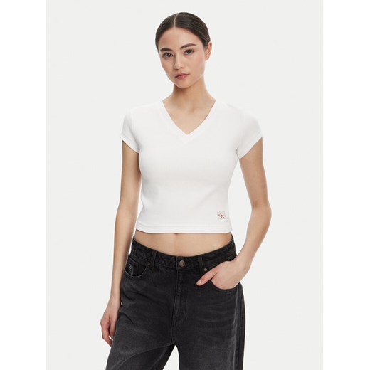Calvin Klein Jeans T-Shirt LV047C910G Biały Regular Fit ze sklepu MODIVO w kategorii Bluzki damskie - zdjęcie 184623380