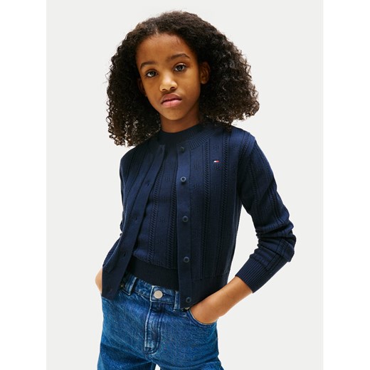 Tommy Hilfiger Kardigan Pointelle KG0KG08677 Granatowy Regular Fit ze sklepu MODIVO w kategorii Swetry dziewczęce - zdjęcie 184623531