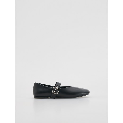 Reserved - Baleriny z imitacji skóry - czarny Reserved 37 Reserved