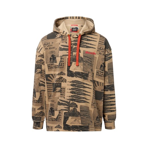 Scotch & Soda Męski sweter z kapturem Mężczyźni Materiał dresowy taupe nadruk ze sklepu vangraaf w kategorii Bluzy męskie - zdjęcie 184627191