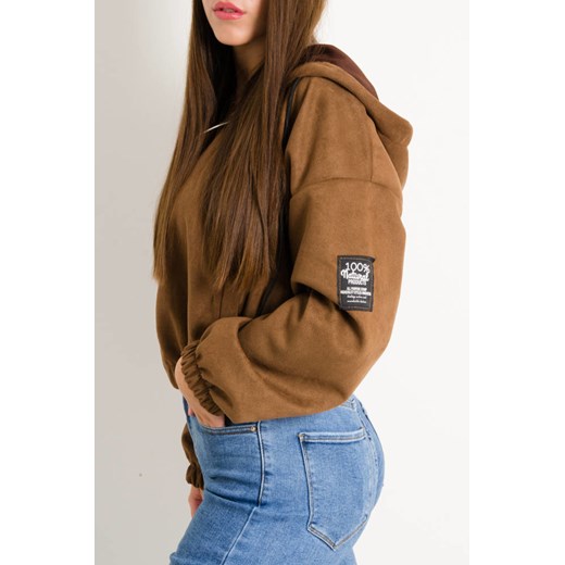 BRĄZOWA BLUZA OVERSIZE ZAPINANA NA ZAMEK Z NASZYWKĄ- IMITACJA ZAMSZU ze sklepu olika.com.pl w kategorii Bluzy damskie - zdjęcie 184630040