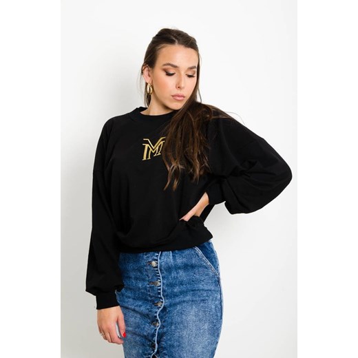 CZARNA BLUZA OVERSIZE Z WYSZYWANYM LOGO ''M'' ze sklepu olika.com.pl w kategorii Bluzy damskie - zdjęcie 184630121