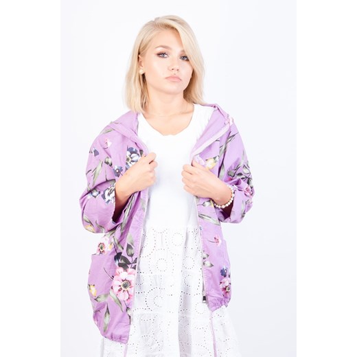 FIOLETOWA NARZUTA/ BLUZA W KWIATY Z KAPTUREM ze sklepu olika.com.pl w kategorii Bluzy damskie - zdjęcie 184630204