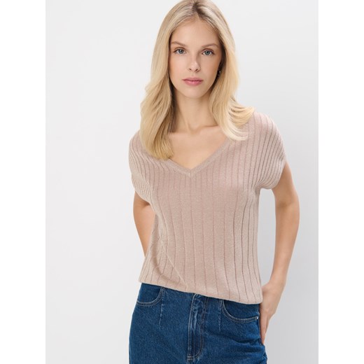 Mohito - Beżowy sweter z metalizowaną nitką - sand ze sklepu Mohito w kategorii Swetry damskie - zdjęcie 184630232