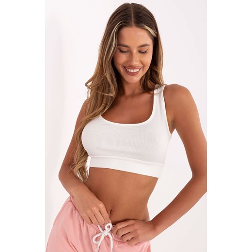 Ecru prążkowany crop top damski HG-TP-5445.47, Kolor ecru, Rozmiar S, Rue Paris ze sklepu Intymna w kategorii Bluzki damskie - zdjęcie 184634323