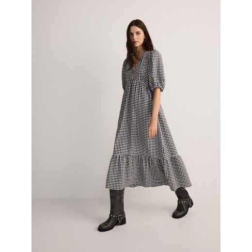 Reserved - Sukienka z bufkami - czarny Reserved M Reserved okazyjna cena