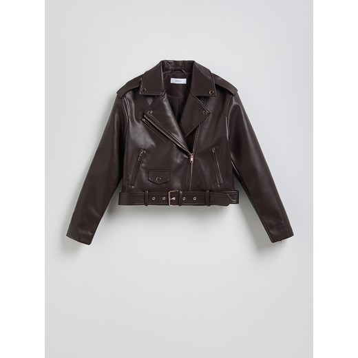 Reserved - Ramoneska oversize z imitacji skóry - ciemnobrązowy Reserved XL okazja Reserved