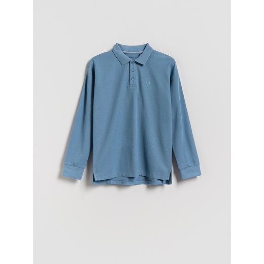 Reserved - Bawełniany longsleeve polo - jasnoniebieski Reserved 134 (8 lat) Reserved