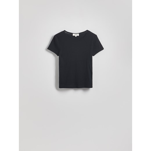 Reserved - Bawełniany t-shirt slim fit - czarny ze sklepu Reserved w kategorii Bluzki damskie - zdjęcie 184639263