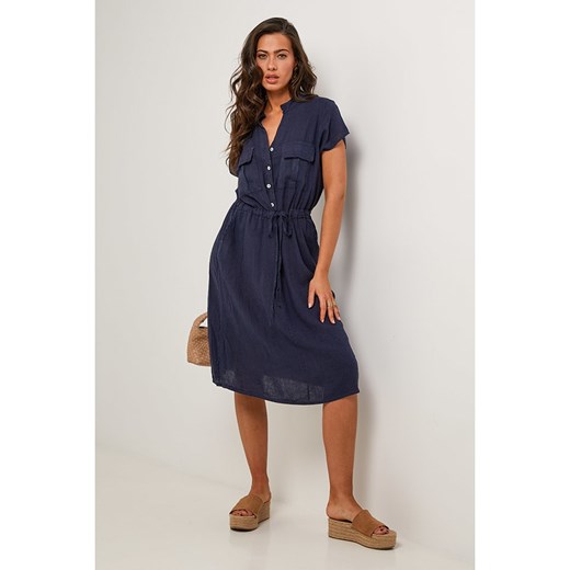 Le Monde du Lin Lniana sukienka w kolorze granatowym Le Monde Du Lin 38/40 okazyjna cena Limango Polska