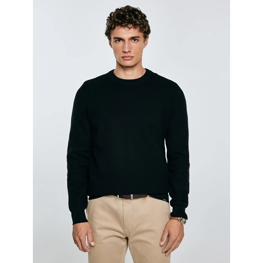 Sweter męski o teksturalnym splocie bawełniany czarny Reylon 906 ze sklepu Big Star w kategorii Swetry męskie - zdjęcie 184642240