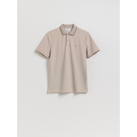 Reserved - Koszulka polo z merceryzowaną bawełną - beżowy ze sklepu Reserved w kategorii T-shirty męskie - zdjęcie 184645970