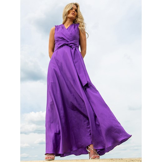 Fioletowa sukienka maxi z bawełny z wiązaniem EyeForFashion ze sklepu Eye For Fashion w kategorii Sukienki - zdjęcie 184646651