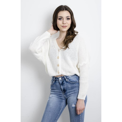 SWETER KARDIGAN ZAPINANY NA GUZIKI- BIAŁY ze sklepu olika.com.pl w kategorii Swetry damskie - zdjęcie 184646723