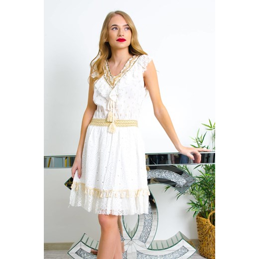 BIAŁA SUKIENKA Z AŻUROWYM DOŁEM W STYLU BOHO ze sklepu olika.com.pl w kategorii Sukienki - zdjęcie 184646730