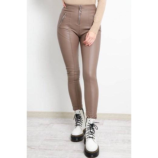 WOSKOWANE LEGGINSY Z PRZESZYCIAMI- WYSOKI STAN- MOKKA ze sklepu olika.com.pl w kategorii Spodnie damskie - zdjęcie 184647042