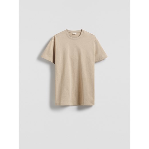 Reserved - Bawełniany t-shirt regular - beżowy ze sklepu Reserved w kategorii T-shirty męskie - zdjęcie 184647302