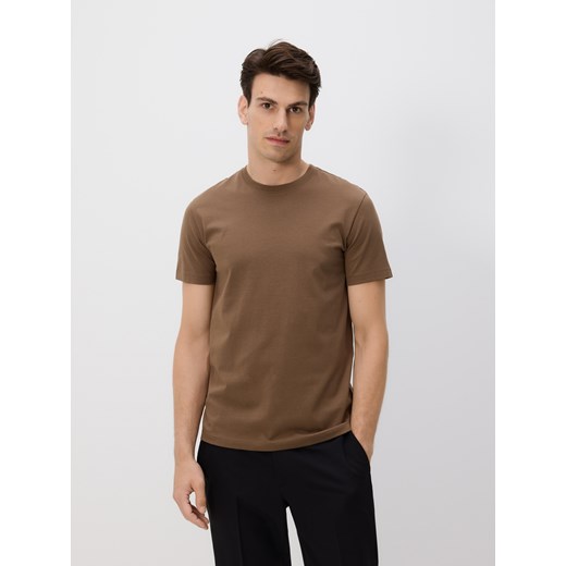Reserved - Bawełniany t-shirt regular - brązowy ze sklepu Reserved w kategorii T-shirty męskie - zdjęcie 184647313