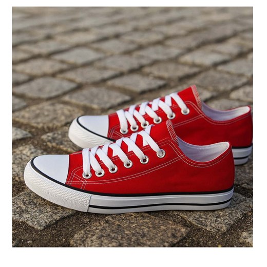 Trampki męskie Sznurowane czerwone z tkaniny /G3-2 17915 T230/ ze sklepu Pantofelek24.pl w kategorii Trampki męskie - zdjęcie 184647473