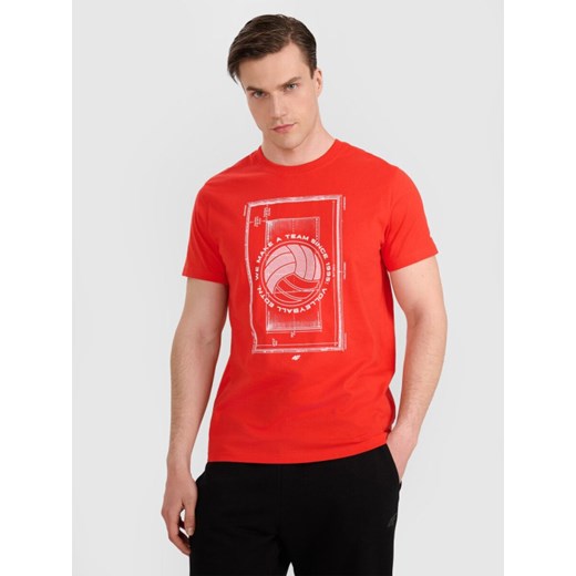 Męski t-shirt z nadrukiem 4F 4FRAW25TTSHM3236 - czerwony ze sklepu Sportstylestory.com w kategorii T-shirty męskie - zdjęcie 184648190