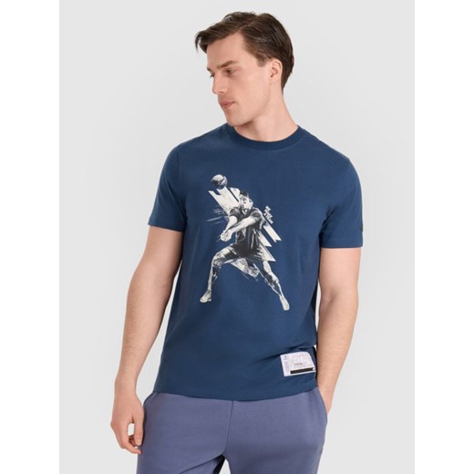 Męski t-shirt z nadrukiem 4F 4FRAW25TTSHM3237 - turkusowy ze sklepu Sportstylestory.com w kategorii T-shirty męskie - zdjęcie 184648222