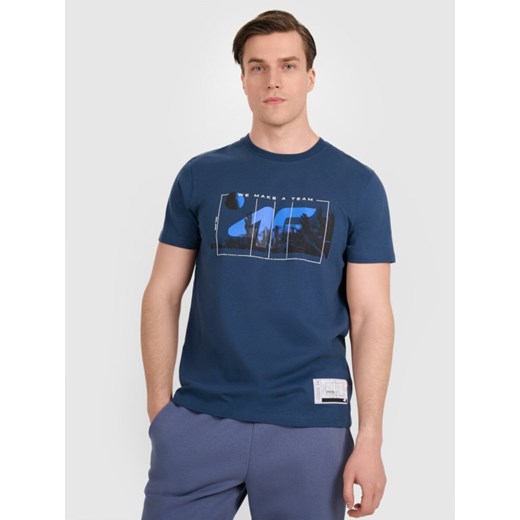 Męski t-shirt z nadrukiem 4F 4FRAW25TTSHM3298 - turkusowy ze sklepu Sportstylestory.com w kategorii T-shirty męskie - zdjęcie 184648243
