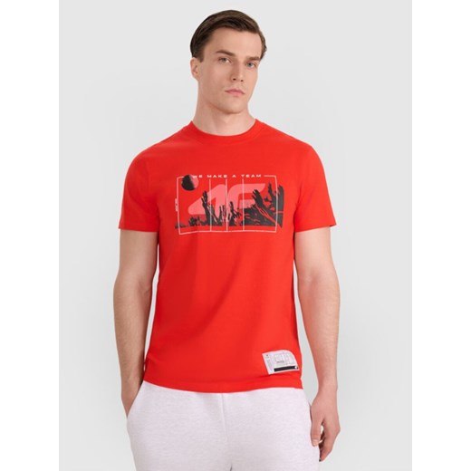 Męski t-shirt z nadrukiem 4F 4FRAW25TTSHM3298 - czerwony ze sklepu Sportstylestory.com w kategorii T-shirty męskie - zdjęcie 184648250