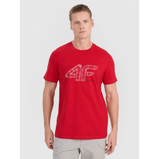 Męski t-shirt z nadrukiem 4F 4FRAW25TTSHM3311 - czerwony ze sklepu Sportstylestory.com w kategorii T-shirty męskie - zdjęcie 184648270