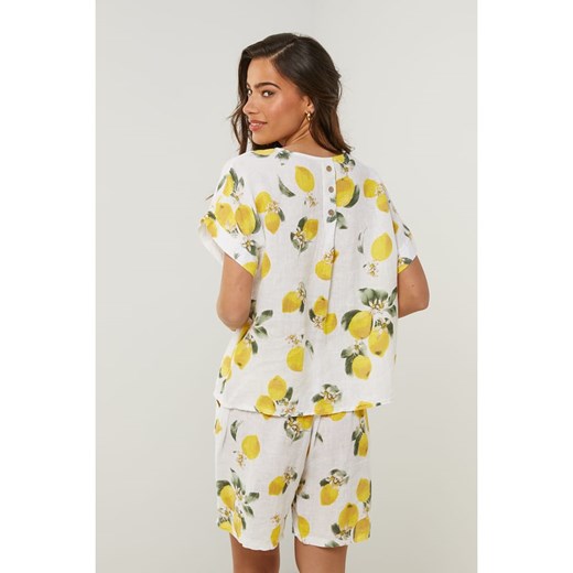 Le Monde du Lin Lniana koszulka w kolorze biało-żółtym Le Monde Du Lin 40/42 wyprzedaż Limango Polska