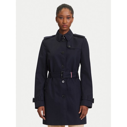 Tommy Hilfiger Trencz Heritage Single WW0WW24966 Granatowy Regular Fit ze sklepu MODIVO w kategorii Płaszcze damskie - zdjęcie 184653562